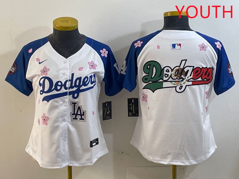 Youth Los Angeles Dodgers Blank White Blue Sakura Edition 2025 Nike MLB Jersey style 12->youth mlb jersey->Youth Jersey